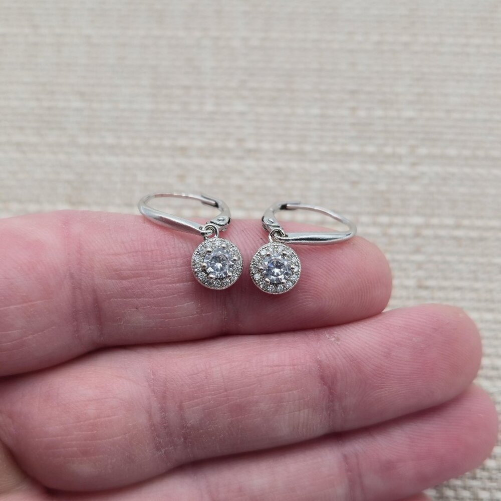 Sterling Silver Cubic Zirconia Halo Style Gem Earrings A4241